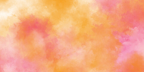Ancient yellow or orange grunge texture background.  Watercolor wash painting texture, Light multicolor pastel watercolor,  Smeared ink effect bright orange and yellow color shades watercolor.