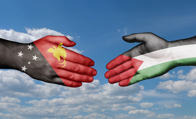 Palestine and Gaza Strip and Papua New Guinea country handshaking with flags, consensus concept international co-operation illustration