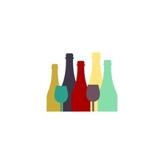Collection of icon with bottles wine isolated on white background.