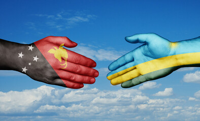Republic of Rwanda and Papua New Guinea country handshaking with flags, consensus concept international co-operation illustration