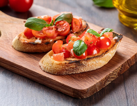 Bruschetta on a wooden board 