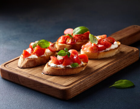 Bruschetta on a wooden board 