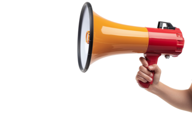 Holding a megaphone on transparent background. AI generate. PNG