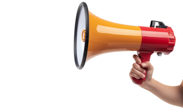 Holding a megaphone on transparent background. AI generate. PNG
