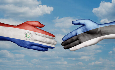 Estonia and Paraguay country handshaking with flags, consensus concept international co-operation illustration