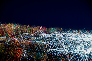 Abstract blurry background with pattern from colorful traces or trajectory of lights.Abstract...