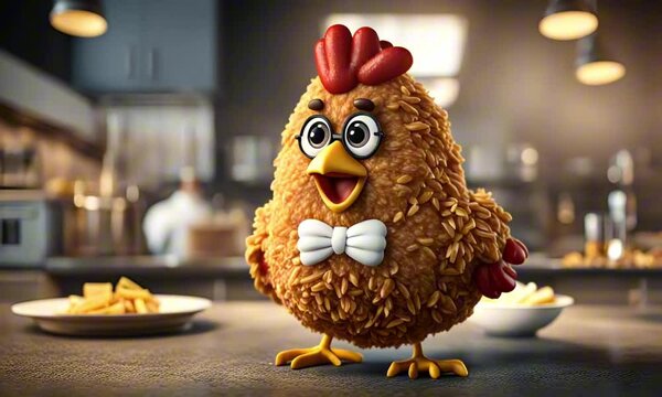 3d fried chicken cartoon character mascot digital art