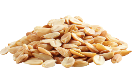 Pile of peeled almonds isolated on transparent background. AI generate