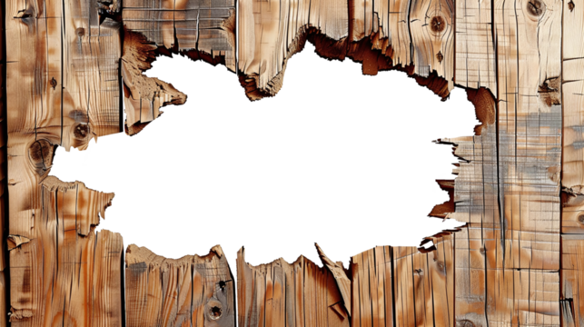 A hole through a wooden wall. Isolated on transparent background. PNG - Powered by Adobe