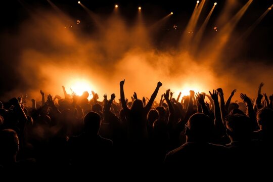 Rock concert silhouette crowd entertainment.