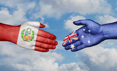 Australia and Peru country handshaking with flags, consensus concept international co-operation illustration