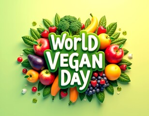 World vegan day celebration with colorful fresh fruits and vegetables