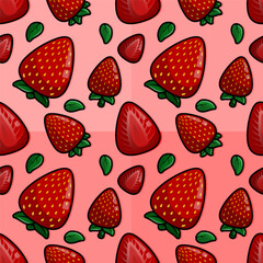Charming Line Cartoon Pattern Illustration Showcasing Freshly Picked Whole Strawberries Perfect for Summer Produce Designs