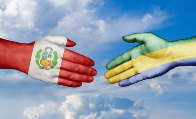 Gabon and Peru country handshaking with flags, consensus concept international co-operation illustration