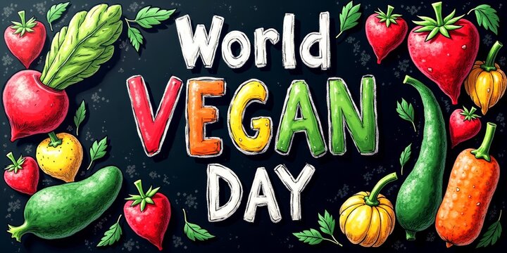 Colorful world vegan day celebration with fresh vegetables and fruits - Powered by Adobe