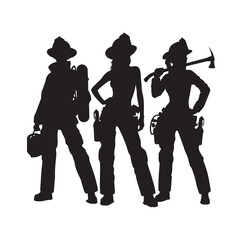 pose of Firefighter silhouette vector illustration 