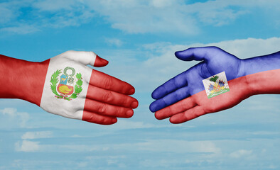 Haiti and Peru country handshaking with flags, consensus concept international co-operation illustration