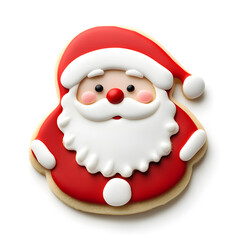 Santa Claus shaped Christmas cookie top view isolated on white background