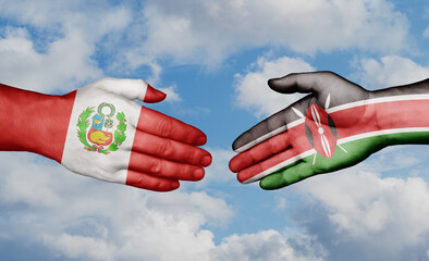 Kenya and Peru country handshaking with flags, consensus concept international co-operation illustration