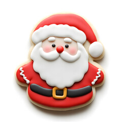 Santa Claus shaped Christmas cookie top view isolated on white background