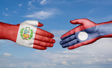 Laos and Peru country handshaking with flags, consensus concept international co-operation illustration