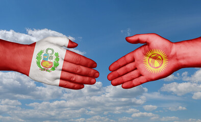 Kyrgyzstan and Peru country handshaking with flags, consensus concept international co-operation illustration