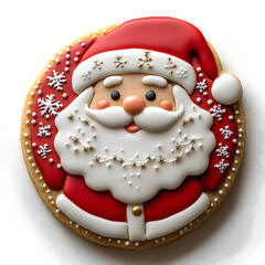 Fototapeta premium Santa Claus shaped Christmas cookie top view isolated on white background