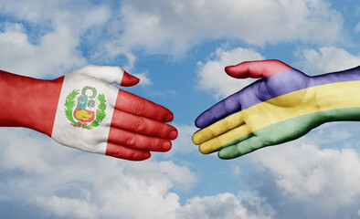 Mauritius and Peru country handshaking with flags, consensus concept international co-operation illustration