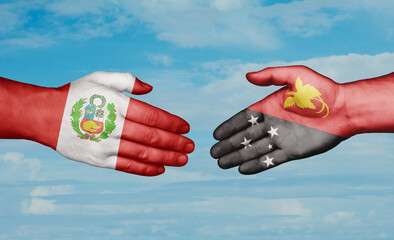 Papua New Guinea and Peru country handshaking with flags, consensus concept international co-operation illustration