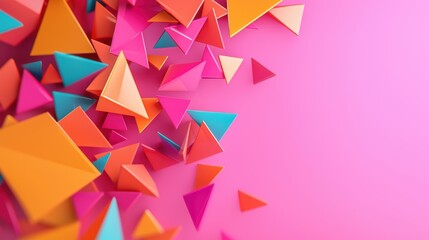 Colorful geometric shapes on a vibrant pink background.