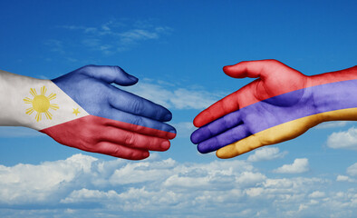 Armenia and Philippines country handshaking with flags, consensus concept international co-operation illustration