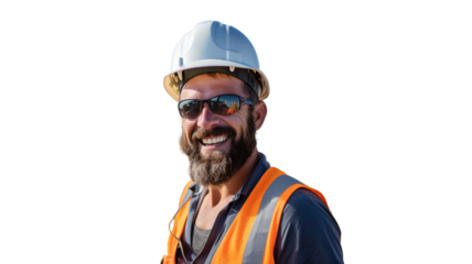 Portrait of an attractive construction worker on transparent background PNG.