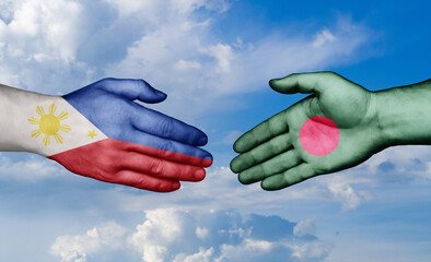 Bangladesh and Philippines country handshaking with flags, consensus concept international co-operation illustration