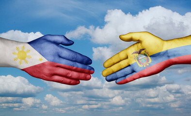 Ecuador and Philippines country handshaking with flags, consensus concept international co-operation illustration