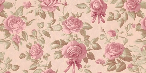 Obraz premium Illustration for background, postcards in vintage style with flowers, bows. Retro style