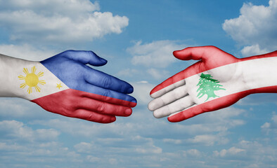 Lebanon and Philippines country handshaking with flags, consensus concept international co-operation illustration