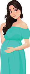 Happy pregnant woman. Cartoon illustration, isolated on white.
