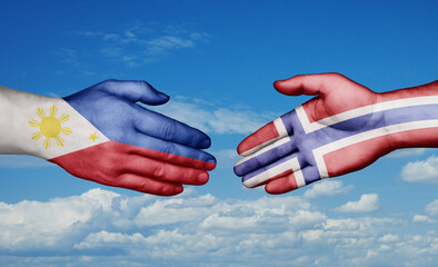 Norway and Philippines country handshaking with flags, consensus concept international co-operation illustration