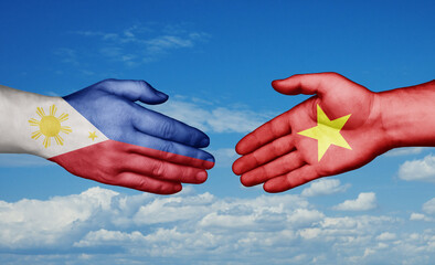 Vietnam and Philippines country handshaking with flags, consensus concept international co-operation illustration