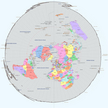 Political world map Azimuthal Equidistant projection