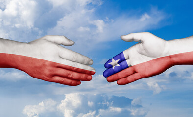 Chile and Poland country handshaking with flags, consensus concept international co-operation illustration