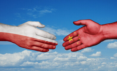 China and Poland country handshaking with flags, consensus concept international co-operation illustration