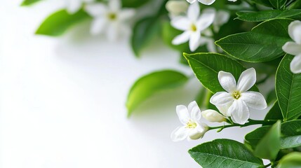 Fototapeta premium Beautiful Serene White Flowers and Gentle Green Leaves Bathed in Natural, Radiant Light