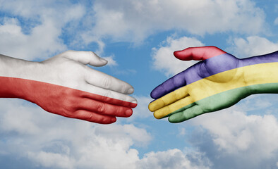 Mauritius and Poland country handshaking with flags, consensus concept international co-operation illustration