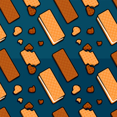 Line cartoon pattern illustration of sandwich crackers filled with smooth vanilla flavored cream perfect for tasty snacks