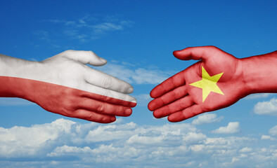 Vietnam and Poland country handshaking with flags, consensus concept international co-operation illustration