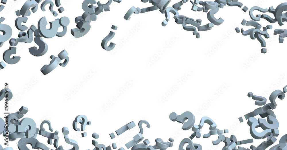 Poster infinite question marks on a plane, original three dimensional illustration.