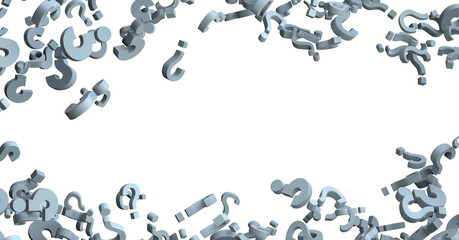 Infinite question marks on a plane, original three dimensional illustration.