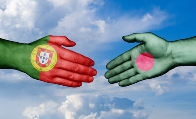 Bangladesh and Portugal country handshaking with flags, consensus concept international co-operation illustration