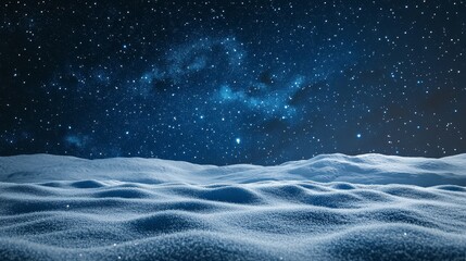 An empty scene featuring (a beautiful starry night sky over a snow-covered landscape), creating an ideal product mockup space, 